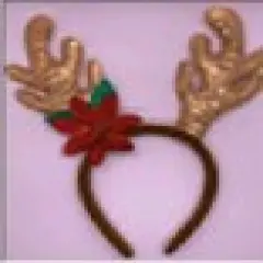 Gold Sequin Reindeer Antlers Poinsettia Festive Xmas Holiday Costume Headband