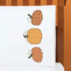HerrschnersQuilted Pumpkins Pillowcase Pair Stamped Cross-Stitch Multi