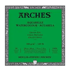 Arches Watercolor Block 7.9""x7.9"", 140lb Cold Press, 20 Sheets