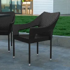 Emma and Oliver Embry All-Weather Indoor/Outdoor Stacking Patio Dining Chair with Steel Frame and Weather Resistant PE Rattan Black
