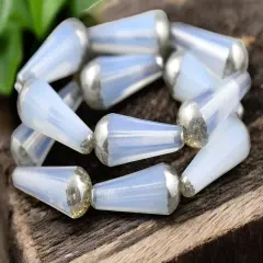 *6* 8x20mm Silver Tipped Crystal Opaline Faceted Drop Beads