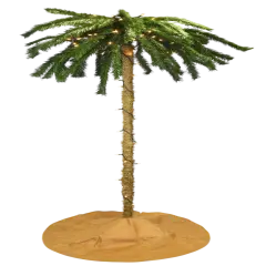 Tree Buddees 7 Foot Tall Prelit Palm Tree Christmas Tree with Sand Colored Skirt & 100 White LED Lights