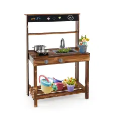 Wooden Outdoor Mud Kitchen for Kids with Rotatable Faucet and Removable Sink