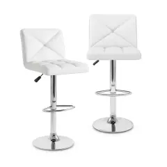 PU Leather Bar Stools Set of 2 with Backrest, Adjustable Height, Modern Design, Comfortable Seating White