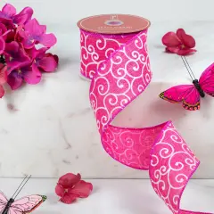 Northlight Swirl Wired Spring Craft Ribbon - 2.5" x 10 Yards - Pink and White