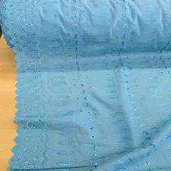 1 Yard Cotton Eyelet Fabric 44/45&Prime; Wide PolyCotton Blend with Embroidered Floral Design Turquoise