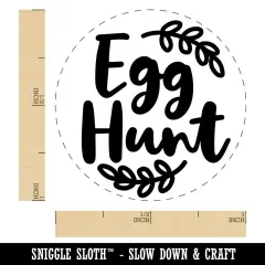 Egg Hunt Easter Sunday Cursive Text with Wreath Self-Inking Rubber Stamp for Crafting Red