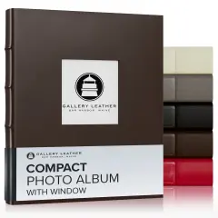 Gallery Leather Compact with Window Album 4x6-3 Ring Binder Photo Album with Window, 60 Pages for 120 Photos, Fillable, Handcrafted - 9.25 x 8 " Freeport Mocha