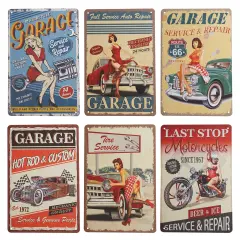 6 Pack Vintage Metal Signs for Retro Garage Wall Decor, 6 Designs (8 x 11.8 In) Multicolor