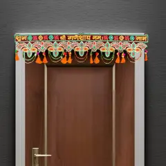 Indian Fabric Door Toran 36 Inch Bhandarwal Hanging Valance Velvet Embroidered Traditional Wall Decorative for Window Home Temple Decor Wedding Diwali Navratri Puja Housewarming Decorations