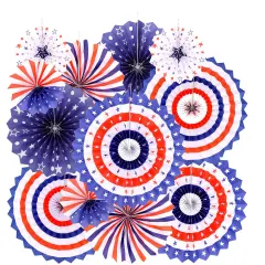 Independence Day Party Hanging Paper Fans Decorations -National Day Patriotic American Theme Birthday Party 4th of July Party Ceiling Hangings Photo Booth Backdrops Decorations, 12pc