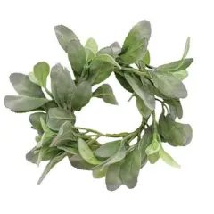 Lamb's Ear Candle Ring &ndash; Neutral Farmhouse Accent with Soft Green Leaves for Centerpieces & Mantel Displays