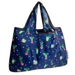 Wrapables Large Foldable Tote Nylon Reusable Grocery Bags, Cactus Party