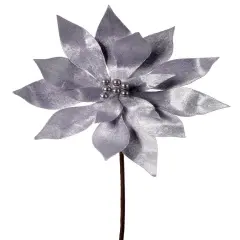 20" VELVET PEARL CENTER POINSETTIA STEM-SILVER