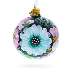 Pink and White Floral Blossoms Glass Ball Christmas Ornament 3.25 Inches
