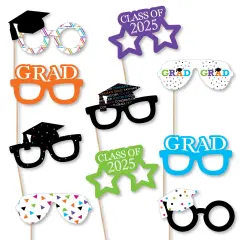 Big Dot of Happiness Hats Off Grad Glasses - 2025 Paper Card Stock Graduation Party Photo Booth Props Kit - 10 Count