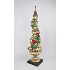 40" Gold Finial Christmas Decoration with Ornaments &ndash; Elegant Holiday Accent