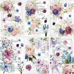 6 Sheets Retro Floral Word Rub on Transfers for Furniture Roses Plant Rub on Transfer Stickers Decals