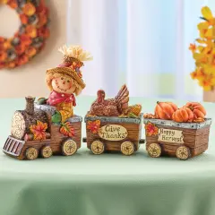 Collections Etc Hand-Painted Scarecrow Harvest Train - Set of 3