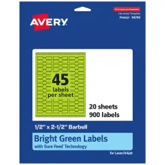 Avery Bright Green Paper Labels, 0.5" x 2.5" Barbell