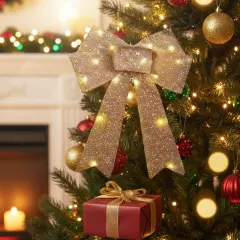 3 Pack Illuminated Christmas Bows Glowing Holiday Decor for Doors Gifts