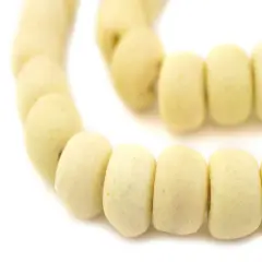 The Bead Chest Pastel Yellow Recycled Glass Beads 18mm Ghana African Sea Glass Round Large Hole 29 Inch Strand Handmade Fair Trade