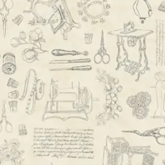 Natural Sewing Motifs Allover Wideback Fabric per yard