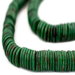 The Bead Chest 10mm Emerald Green Bone Button Beads: Nepal Flat Round Disk Heishi Beads for DIY Necklace Jewelry Making
