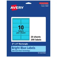 Avery Bright Blue Paper Labels, 2" x 4" Rectangle