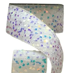 2.5" Sequin Tinsel Ribbon: White (10 Yards)