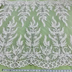 1 Yard Elegant White Beaded & Corded Embroidered Lace Fabric, 51" Wide, Bridal Fabrication for Gowns & D&eacute;cor Ivory