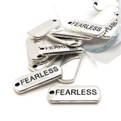 Silver Fearless Word Bar Tag Charms, 8x21mm