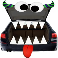 4E's Novelty Monster Trunk or Treat Car Decoration Kit &ndash; Huge Eye Monster Face with Teeth, Tongue, Horns, Waterproof PVC Outdoor Halloween Garage Door & Car SUV Decorations for Kids Party