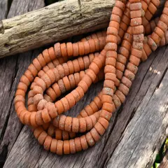 6x3mm Rustic Pumpkin Java Glass Heishi Beads (20" Strand) - Indonesian Glass