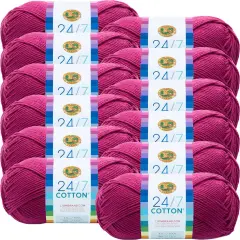(12 Pack) Lion Brand 24/7 Cotton Yarn - Rose