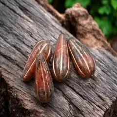 *6* 22x11mm Copper Washed Crimson Amber Picasso Melon Drop Beads