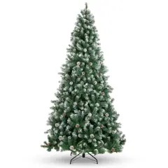 Best Choice Products Pre-Decorated Holiday Christmas Pine Tree w/ Branch Tips, Partially Flocked, Metal Base