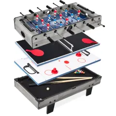 Best Choice Products 4-in-1 Multi Game Table, Childrens Arcade Set w/ Pool Billiards, Air Hockey, Foosball Gray