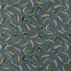 Fishing Aqua - Aqua & Teal,Blue Novelty Upholstery Fabric 54 Inches"