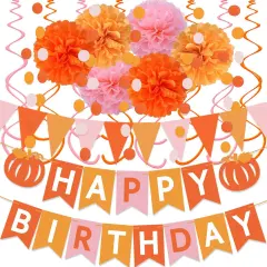 Thanksgiving Birthday Party Decorations Pink and Orange Groovy