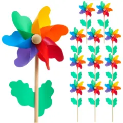 12-Pack Rainbow Flower Pinwheels for Yard and Garden - Wind Spinners and Outdoor Party Favors for Kids Ages 3-14, Pride and Birthday Decorations