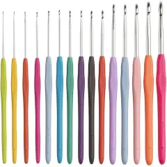 Crochet 15 Piece Expanded Bright Crochet Hook Set with Ergonomic Handles