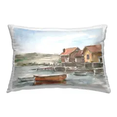 Canoes on Lake Edge Design by Ethan Harper Throw Pillow 