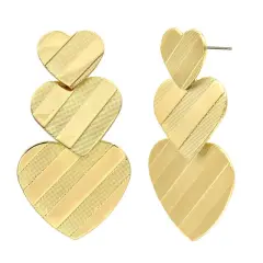 City By City Gold Stripe Triple Heart Drop Earrings