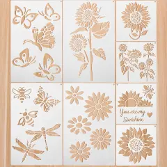 8 Pieces Sunflower Butterflies Painting Stencils Flower Butterfly Stencil Kit