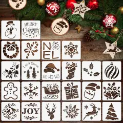 24 Pcs Small Christmas Stencils 3x3 Inch for Painting on Wood Slice