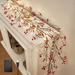 Lighted Red Berry Garland 120 LED