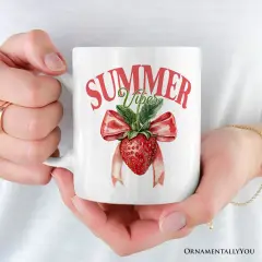 Summer Vibes Strawberry Mug, White, Seasonal Coquette Gift
