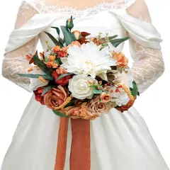 Orange Bridal Bouquet,Fall Wedding Bouquet,Bride Bouquets for Wedding Ceremony Anniversary