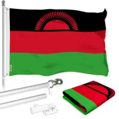 G128 Combo Pack: 6 Ft Twist Free Aluminum Spinning Flagpole (Silver) & Malawi Flag | 3x5 Ft | LiteWeave Pro Series Printed 150D Polyester | Pole with Flag Included